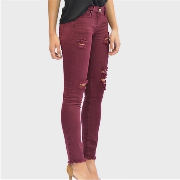 NWT IRO Burgundy women’s distressed skinny jeans size 25​​​​​​​​​ - Picture 1 of 10